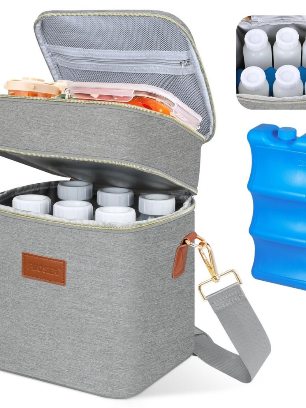 Breastmilk Cooler Bag with Ice Pack Fits 6 Baby Bottles Up to 9 Ounce, Insulated